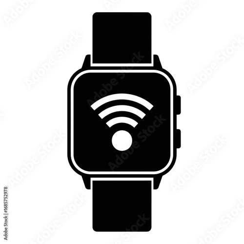 Vector art of black icon of a smartwatch with a wifi symbol on its screen