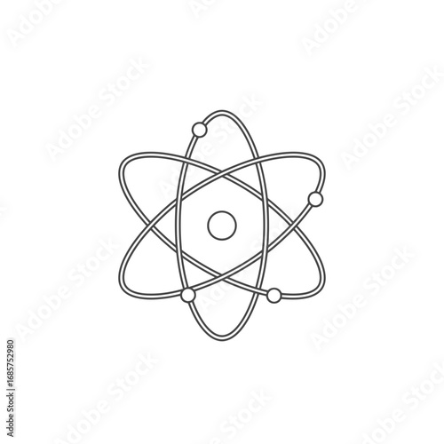Vector art of a simple line drawing of an atom model with electrons orbiting the nucleus
