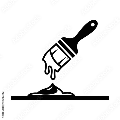 Vector art of black and white illustration of a paintbrush dripping paint onto a surface