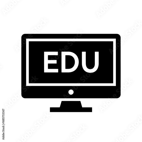 Vector art of a black and white icon of a computer monitor displaying the letters edu, representing online education or elearning