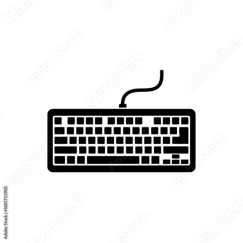 Vector art of black computer keyboard with cable, a common input device for typing and data entry