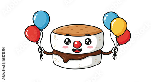 Cute cartoon marshmallow with balloons