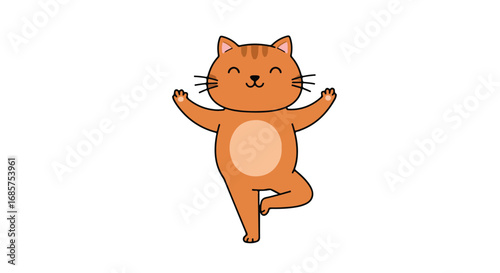 Cute cartoon orange cat in yoga pose