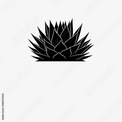 Vector art of black silhouette of an agave plant, a stylized succulent with sharp pointed leaves forming a rosette shape, perfect for graphic design and nature themes