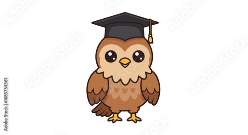 Cute cartoon owl in graduation cap illustration