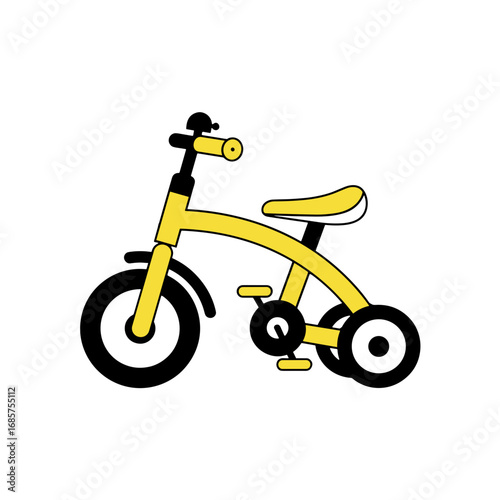 Vector illustration of a tricycle for kids in yellow and black on a transparent background