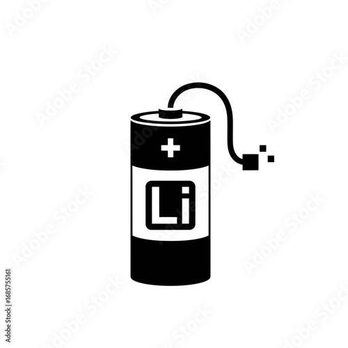Vector art of lithium ion battery icon with charging cable