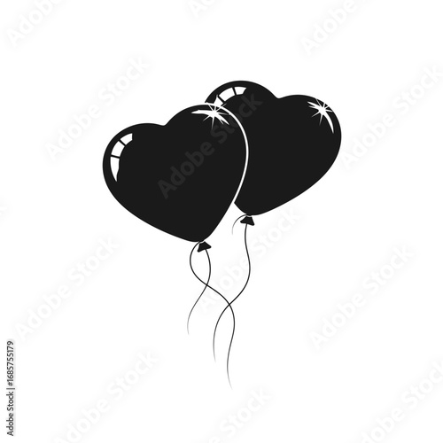 Vector art of two black heart shaped balloons tied together with strings