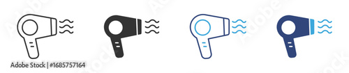 Hairdryer vector icon set, Blow dryer symbol. Hair styling tool 