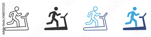 Person running on a treadmill icon set, representing fitness, exercise, gym activity, or cardio workout. 