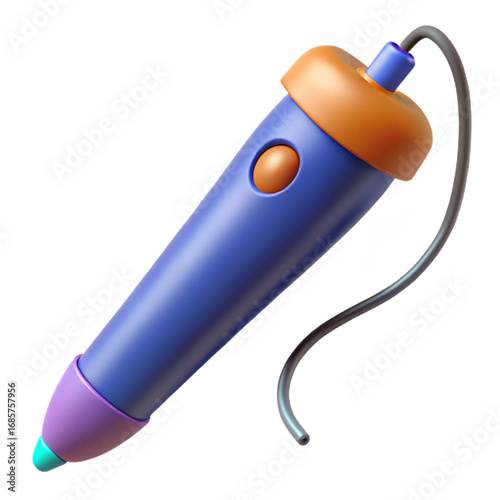 Blue 3 D Pen with Orange Cap isolated on a transparent background