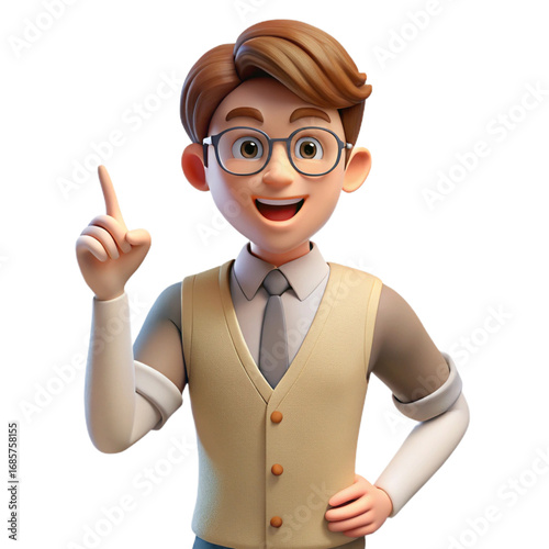 Young man with glasses pointing up isolated on a transparent background