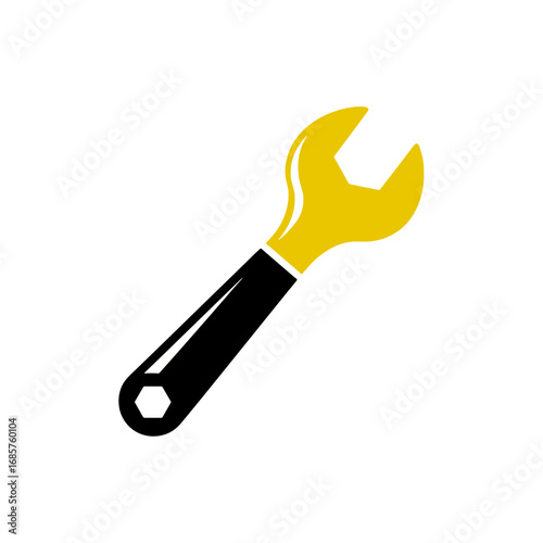 Vector illustration of an adjustable wrench with a yellow handle on a transparent background