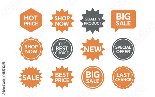Collection of vibrant sale and offer badges, perfect for marketing and promotions.