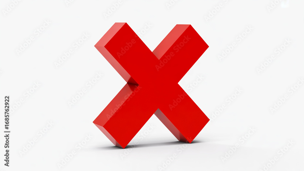 Obraz premium 3D red X mark, bold, glossy, centered, isolated white background