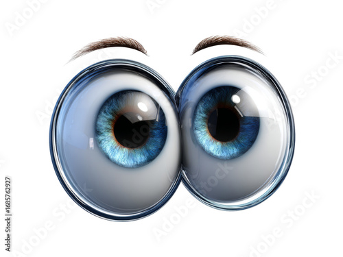 Big cartoon eyes wide open looking curious, Isolated On white, Png Transparent