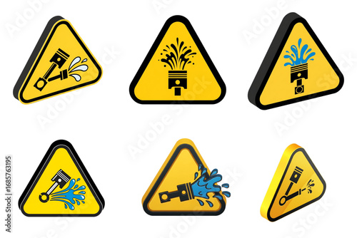 Pressure hazard sign, warning of fluid spray under high pressure.