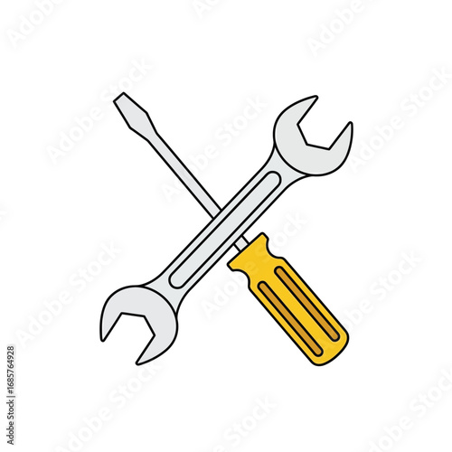 Illustration of crossed screwdriver and wrench for repair concepts
