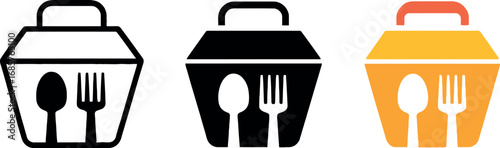 Takeout food container with spoon and fork icons, representing meal delivery services
