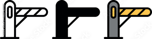 Three simple barrier gate icons in different styles, representing access control and security.
