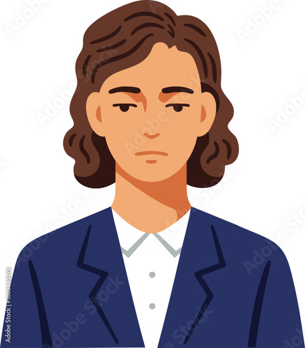 Sad businesswoman wearing blue suit and white shirt portrait vector illustration of unhappy professional woman 