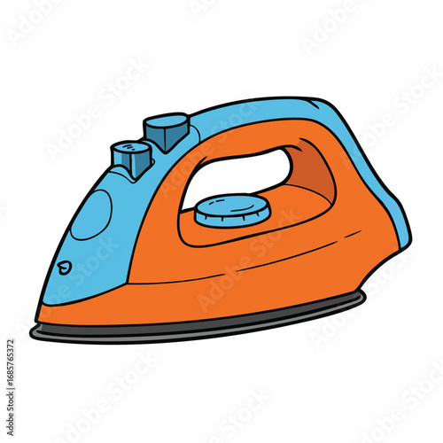 Electric iron with orange and blue colors for household garment pressing and fabric smoothing vector illustration 