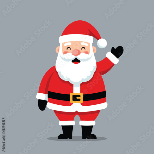 Santa Claus character waving hand in red suit and black boots festive winter illustration 