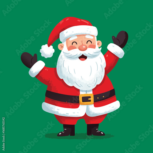 Santa Claus character celebrating Christmas in red suit with white beard and cheerful expression vector illustration 