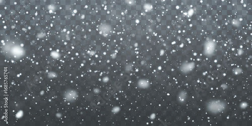 Snowfall Background With Soft White Snowflakes On Transparent Effect, Winter Holiday Season Design, Cold Weather Atmosphere, Vector Illustration