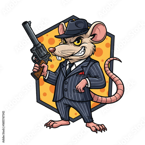 Gangster Rat with Revolver Cartoon Illustration.