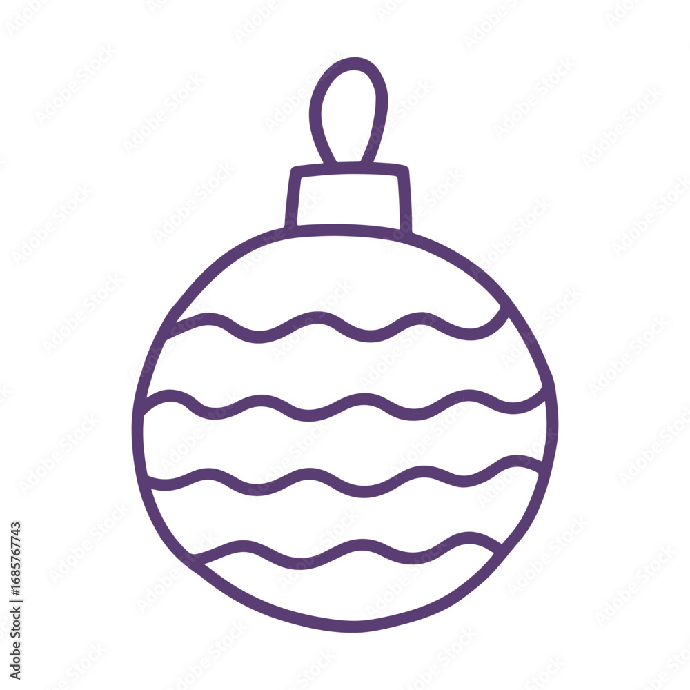 Fototapeta premium Hand-drawn Christmas tree ornament with wavy lines, outlined in a simple purple marker style, emphasizing a festive and minimalistic design