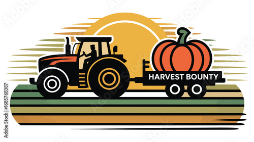 Tractor harvest bounty pumpkin farm agriculture autumn fall season rural crop food field