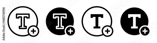 Add font icon set. Add font vector symbol in black filled and outlined style.