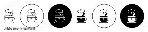 Tea stirring with spoon icon set. Tea stirring with spoon vector symbol in black filled and outlined style.