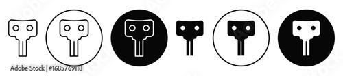 Wind up key icon set. Wind up key vector symbol in black filled and outlined style.