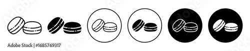 Macaron cake icon set. Macaron cake vector symbol in black filled and outlined style.