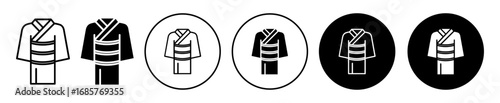 Japanese kimono icon set. Japanese kimono vector symbol in black filled and outlined style.