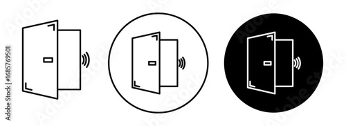 Door sensor alarm icon set. Door sensor alarm vector symbol in black filled and outlined style.