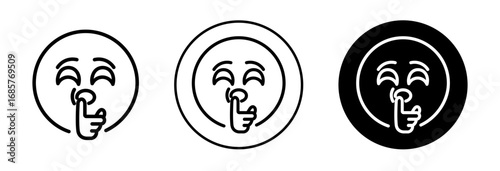 Emoticon making silence icon set. Emoticon making silence vector symbol in black filled and outlined style.