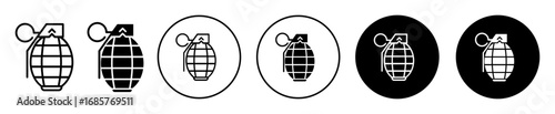 Fragmentation grenade icon set. Fragmentation grenade vector symbol in black filled and outlined style.