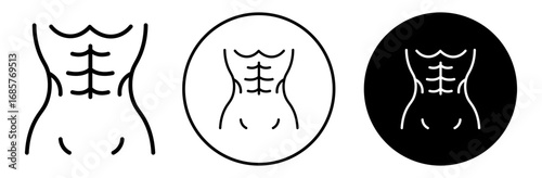Female abdominal muscles icon set. Female abdominal muscles vector symbol in black filled and outlined style.