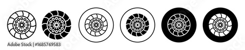 Car clutch plates icon set with automotive transmission part symbol in outline and filled styles.
