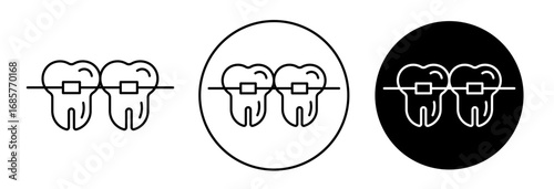 Braces icon set in black filled and outlined style. suitable for UI designs