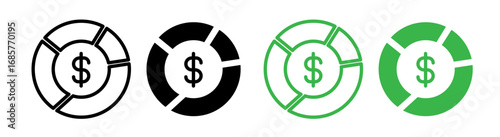 Asset Allocation icon set in black filled and outlined style. suitable for UI designs