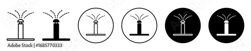 Lawn sprinkler icons in black filled and outlined set
