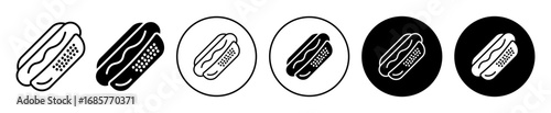 Hot dog icons in black filled and outlined set