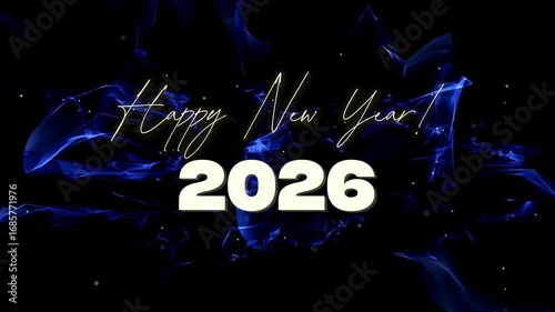 Neon animated 4k video clip abstract dark blue background animation design happy new year 2026 colorful motion graphics futuristic dynamic visual effects celebration festive