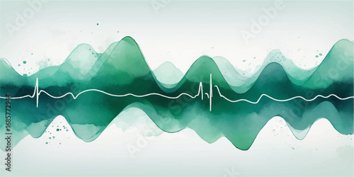 Vector illustration of an abstract winter mountain landscape with snow, sea, and clouds