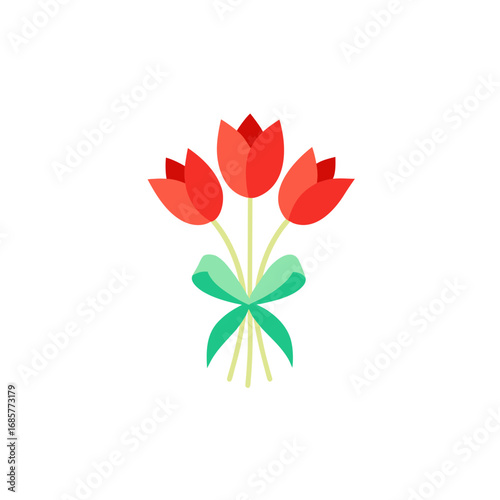 Red Tulip Bouquet Icon for Valentine’s Day, Love, and Romantic Floral Design