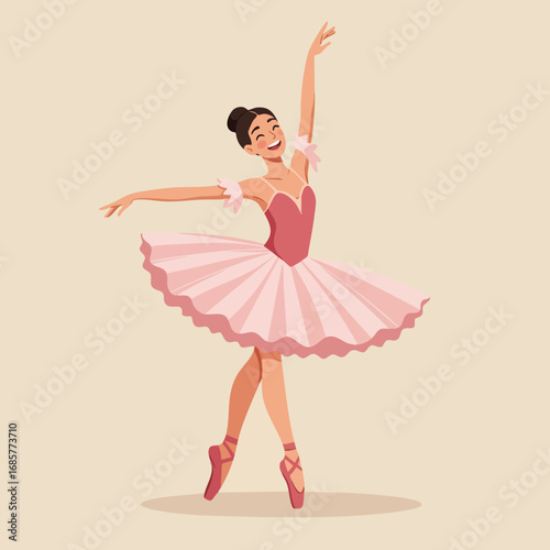 Ballerina dancing in pink tutu ballet costume performing graceful ballet pose vector illustration 